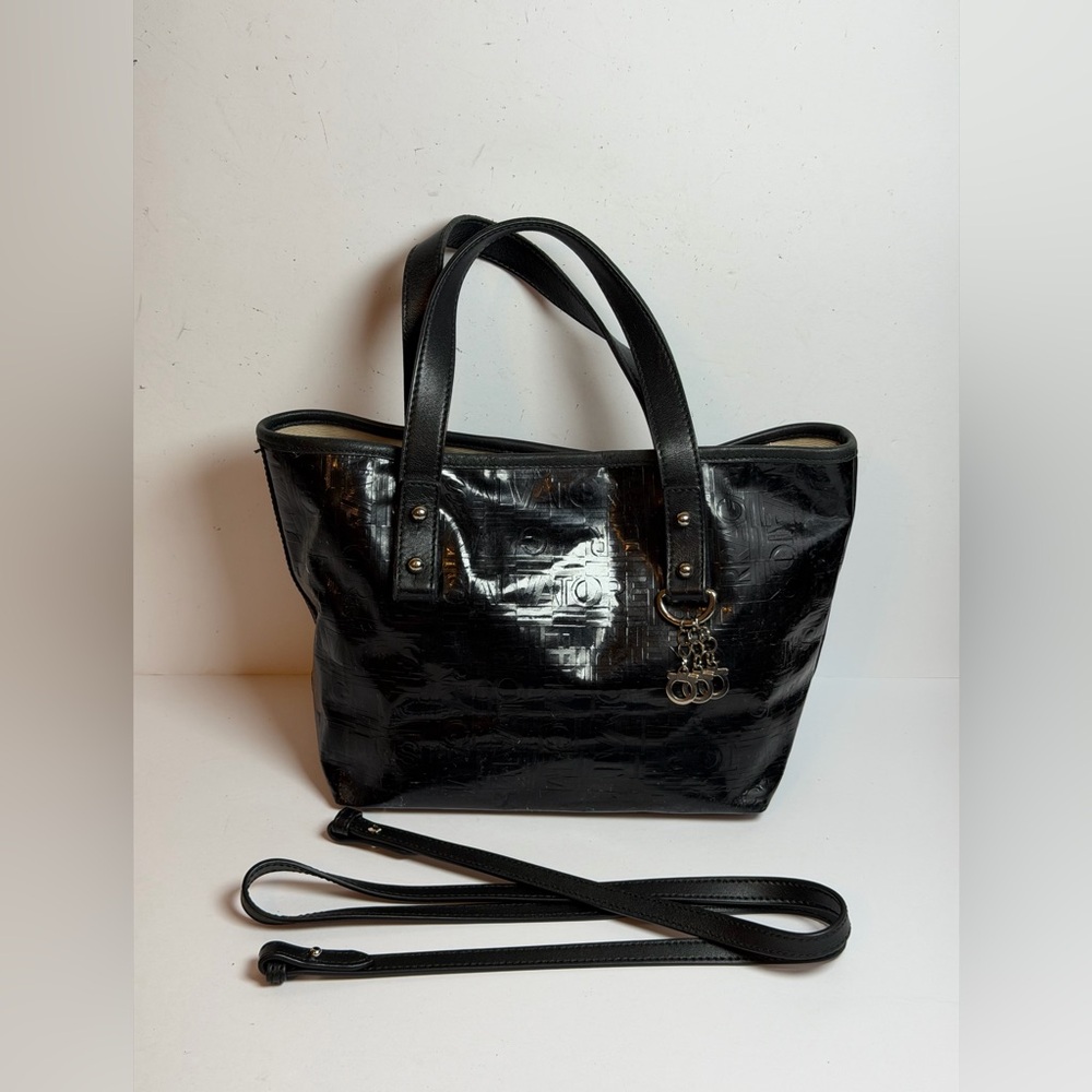 Salvatore Ferragamo Black Patent Leather Shopper Tote Bag Small